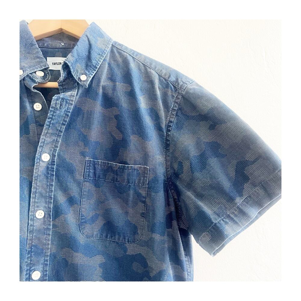 Taylor Stitch Mens Size 40 Blue Camo Cotton Short Sleeve Button Down Preppy - Picture 8 of 12